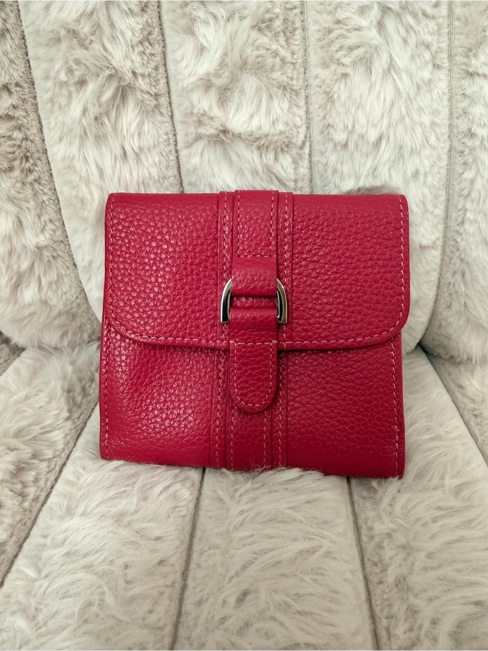 Longchamp Purpleish Pink Pebbled Leather Bifold Wallet